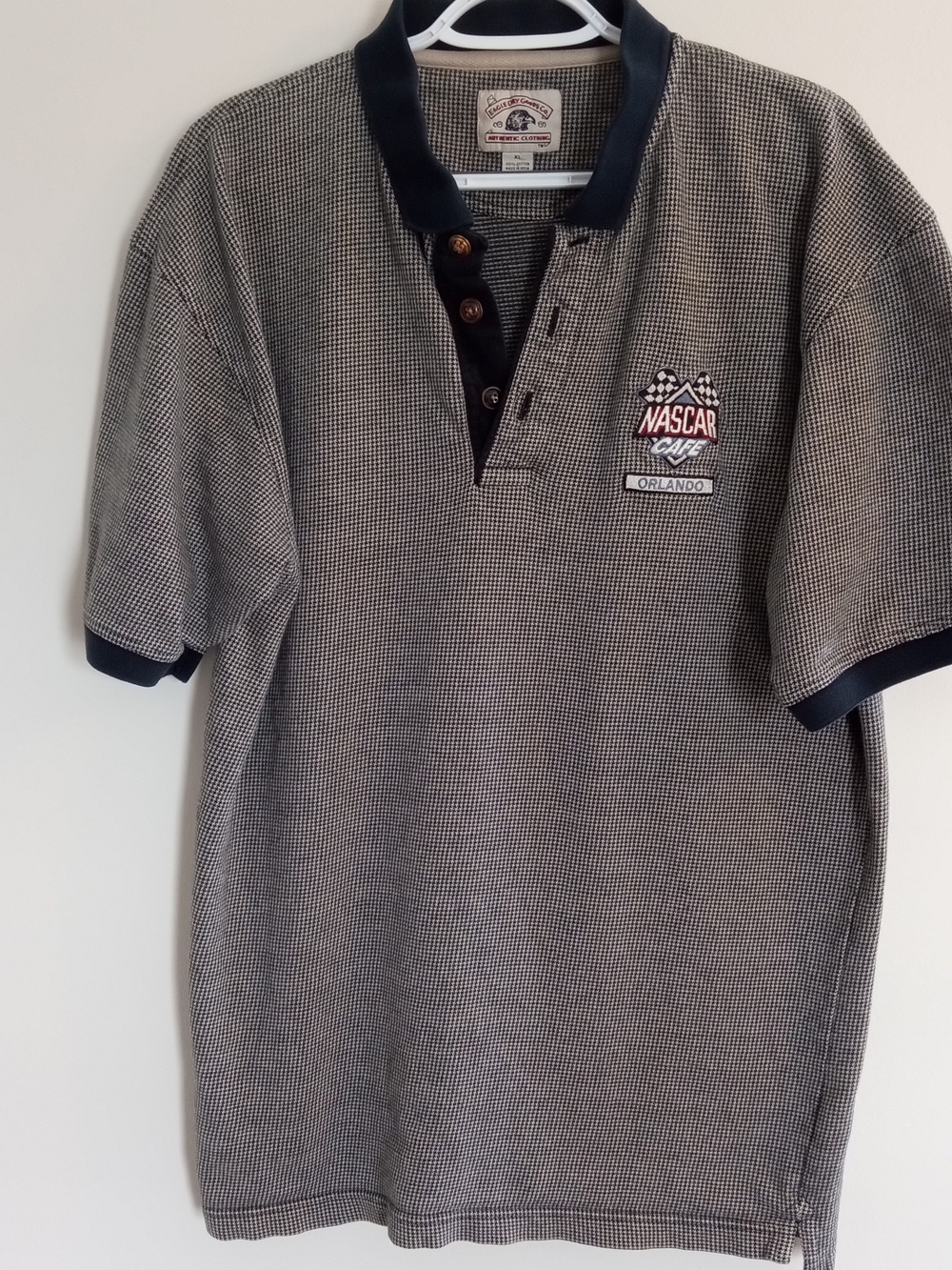 Nascar Black and White Micro-Check Polo with Embroidered Logo